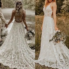 Bohemian Wedding Dresses with Straps Court Train A Line V Neck Bridal Gowns