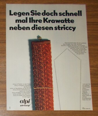 Seltene Werbung vintage ALPI STRICCY Krawatte Strick-Schlips #3 1969