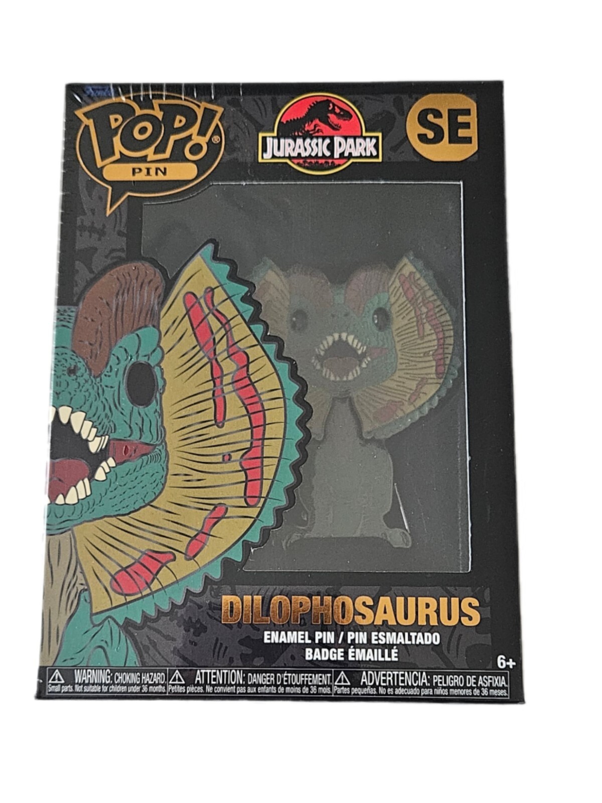 Nuevo Pin Esmalte Funko POP Sellado con Soporte Extraíble Parque Jurásico Dilophosaurus