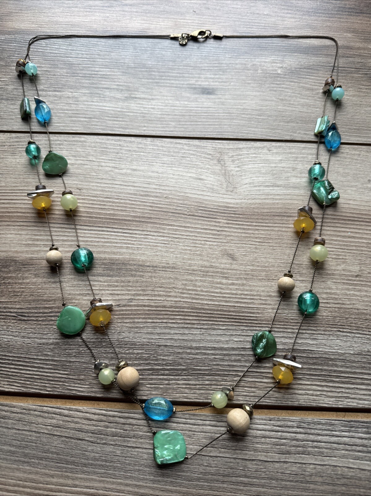 Double Strand Signed Ruby Rd Silvertone Blue Gree… - image 2