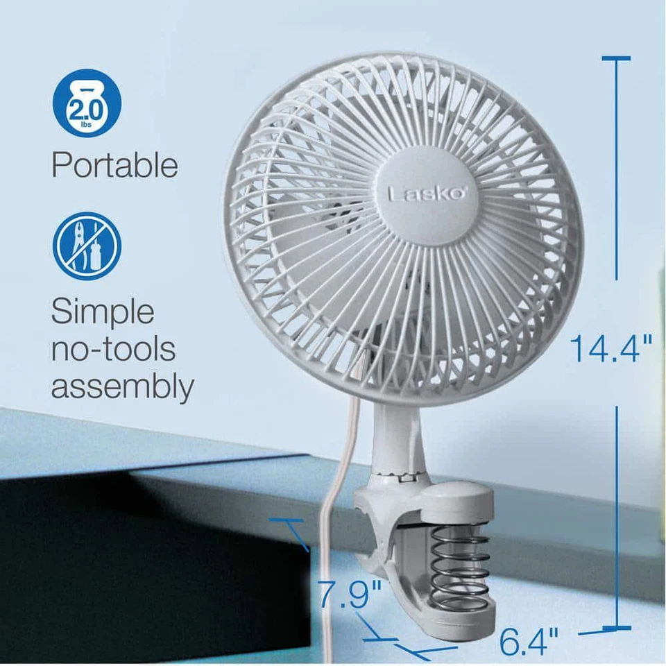 Lasko Mini Cooling Clip Fan 2-Speeds White Desk Table Quiet Small Office Corded - Image 4 of 4