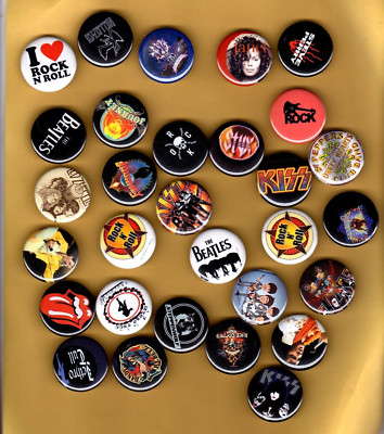 ROCK AND ROLL LOGO  100 ASSORTED   1.25  Button Set  LOT Of  100  Pins  Pinbacks
