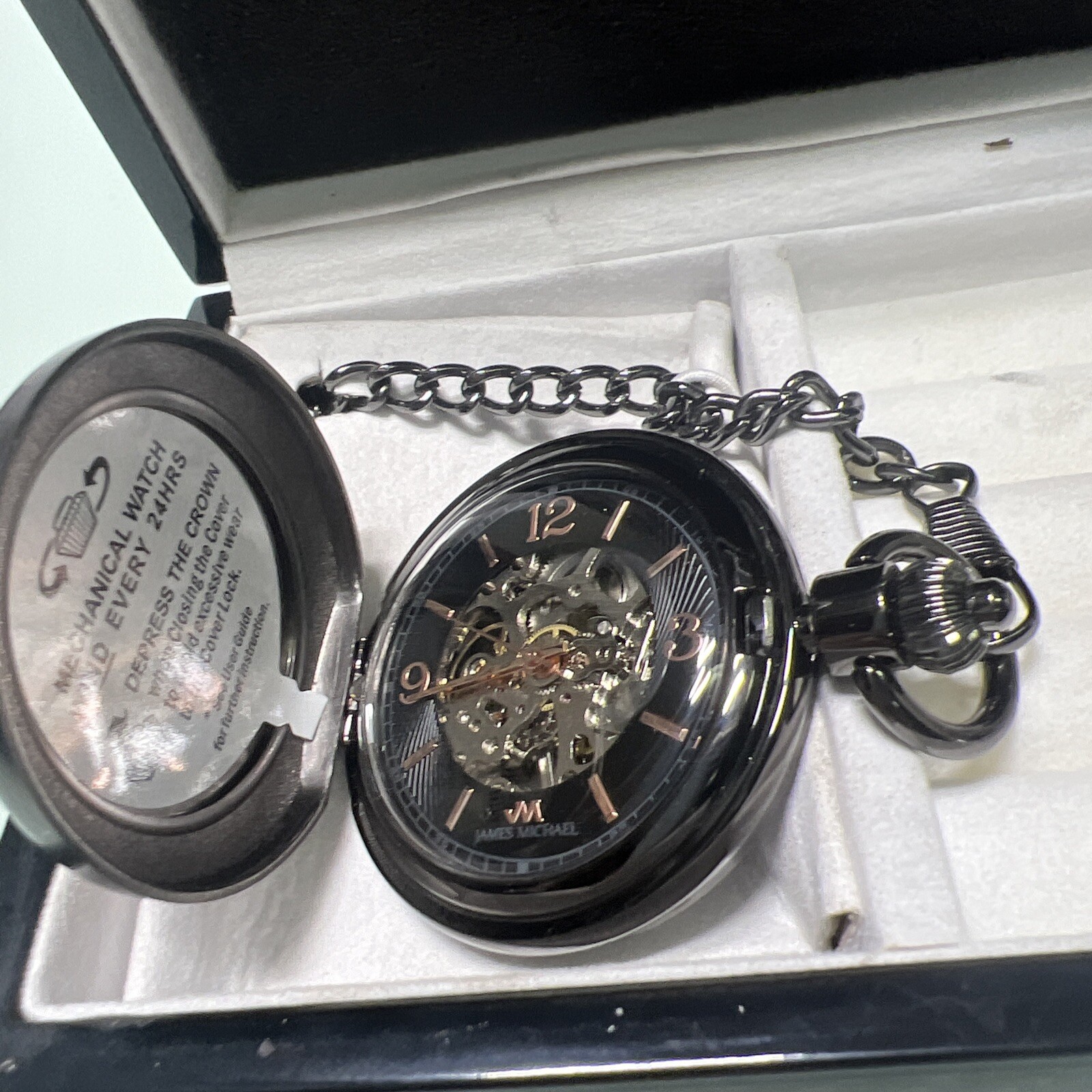 James Michael Pocket Watch With Chain Mechanical Skeleton Pocket Watch