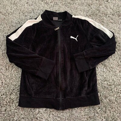 Puma Sweater Womens Medium 10 -12 Black White Logo Full Zip Fleece Jacket