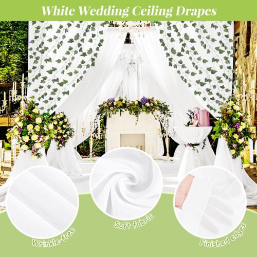 4 Panels White Ceiling Drapes for Wedding Ceiling Drapes 5ftx40ft Wedding Arc... - Picture 4 of 8