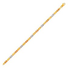 14K Tri Color Gold Faceted Diamond Cut Bracelet 4 mm 7" Chain Heart Shape