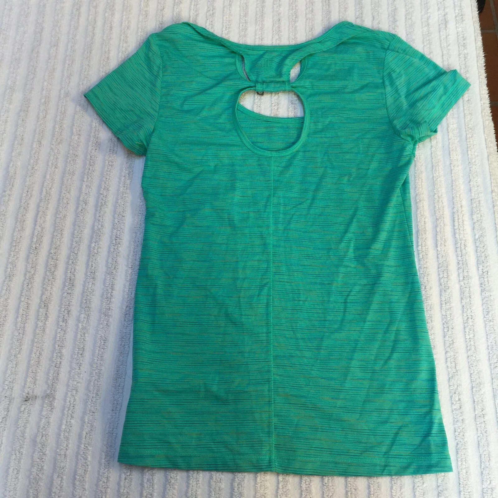lole scoop neck short sleeve open back striped shirt