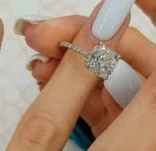 2 Carat Cushion-Cut Certified Moissanite Engagement Ring 14k White Gold Plated
