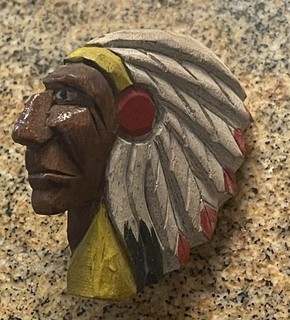 Vintage Hand Carved Indian Chief Neckerchief Slide Boy Scout Native American BSA