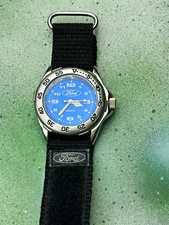 Ford Armbanduhr Quarz Blaues Zifferblatt Schwarzes Textilband Werbeuhr