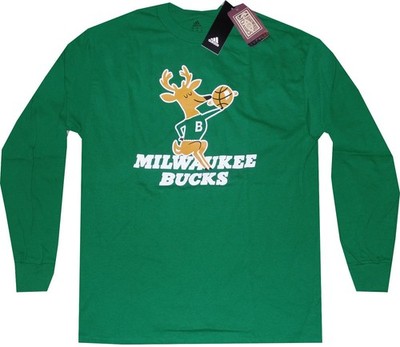 Milwaukee Bucks Throwback Logo Green Adidas Long Sleeve Shirt New Tags