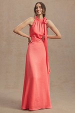 Sachin & Babi Kayla Dress Womens 8 Coral Halter Maxi Gown Cocktail Wedding Glam