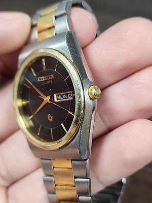 Men Citizen CQ Watch 6101 T15588kt Black Gray Face Silver Gold