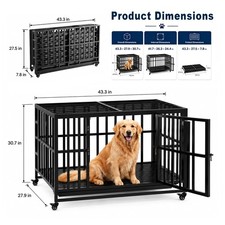 Foldable Steel Dog Kennel 44IN Large Breed Dog Crate with Wheels for Home Travel