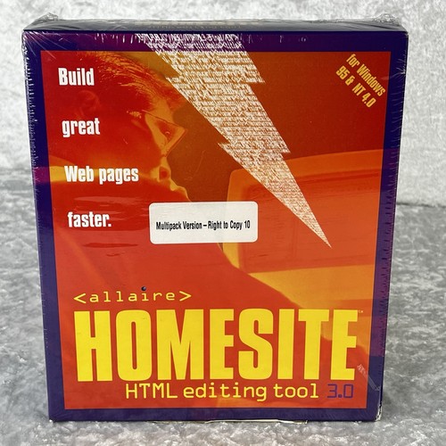 Vintage 1997 Allaire HOMESITE HTML Editing Tool 3.0 For Win95/NT 4.0 New Sealed