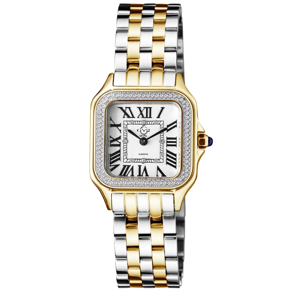 GV2 by Gevril Women's 12113B Milan Swiss Quartz IPYG 2-Tone Steel Diamond Watch