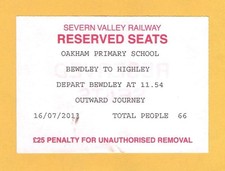 Carriage Window Label ~ Severn Valley Railway - Reserved Seats - 2013