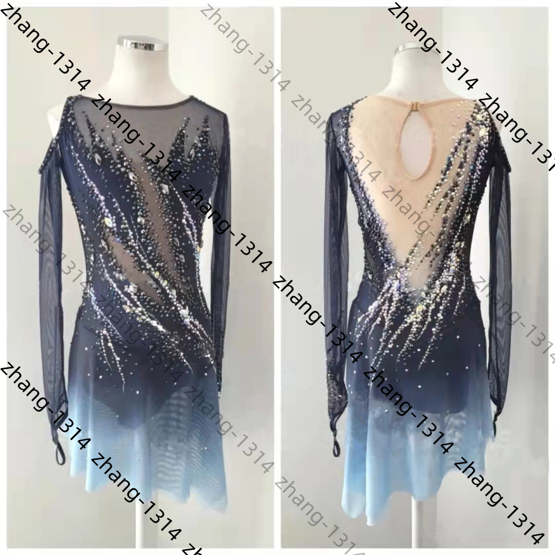 knee length dresses for ladies Mahli Long Sleeve Figure Skating Dress – Icesk8 main image 1