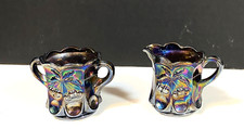 Mosser Amethyst Carnival Glass Cherry and Cable Sugar and Creamer 2"