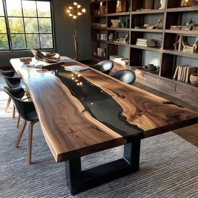 Epoxy Resin Dining Table Live Edge Wood   Handmade River Table, Unique Furniture