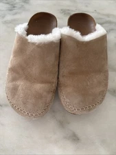 Jenni Kayne Made In Italy Suede Shearling Lined Moc Clogs Tan Size 37