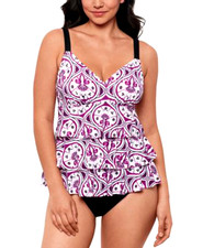 SWIM SOLUTIONS Fauxkini Triple Ruffle Front Swimdress Size 16 Magenta Retail 122