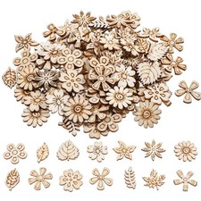 100 Pcs Unfinished Wooden Flower Wood Pieces Wood Flower Cutouts