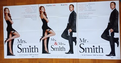 3x Filmplakat MR. & MRS. SMITH A1 Voranzeigen + Hauptm. Brad Pitt Angelina Jolie