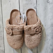 NWT J. Crew Factory Women's Tan Shearling Buckle Clog Slippers 8