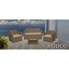 Set Salotto Giardino in Rattan 2 Poltrone, Divano 2 Posti, Tavolino e Cuscini