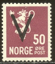 Timbre Norvège Rare #218 Mint - 1941 50o Deep Claret, Key Value