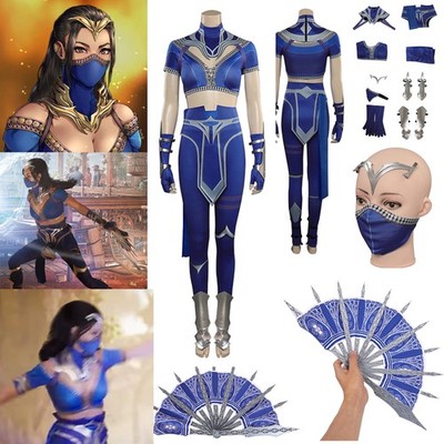 Mortal Kombat 2 (2025) Kitana Cosplay Costume Halloween Mask Folding Fan FullSet