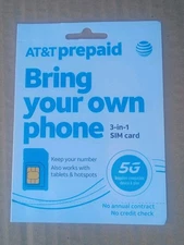 AT&T Prepaid Sim Card Bring Your Own Phone 4G.5G LTE  3/1 Fits Most Phones New