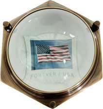 Brass  Glass Hexagonal Dome Shape Desktop Magnifier With Stand Desk Decor