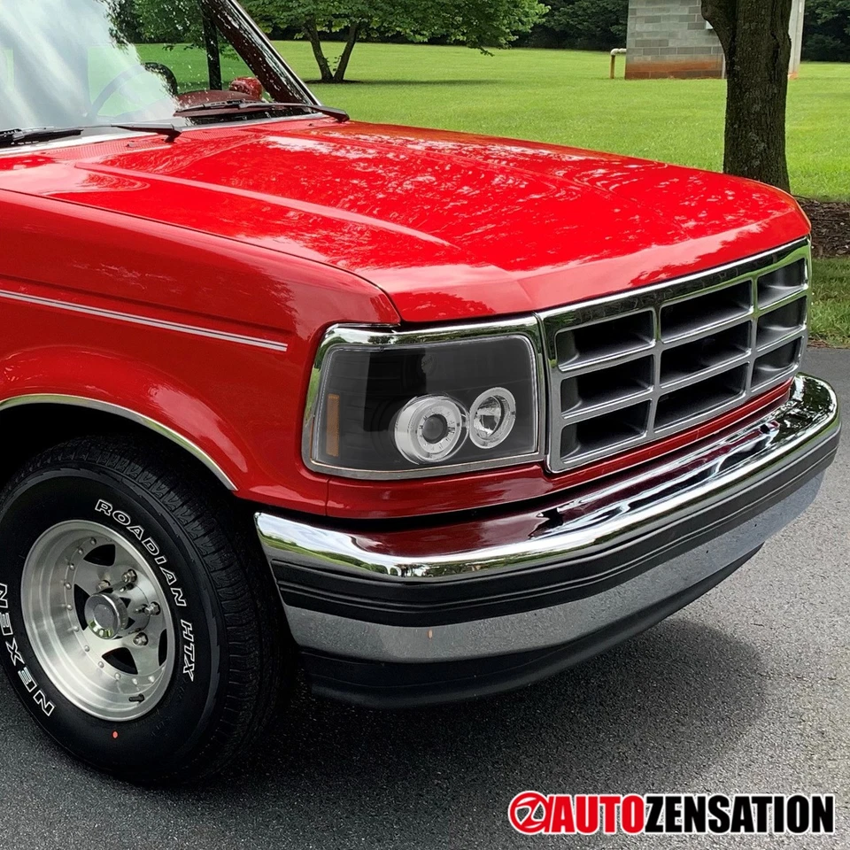 Fit Ford 1992-1996 F150 F250 F350 Bronco LED Halo Projector Headlights Black Foto 2 de 4