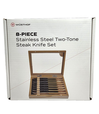 WUSTHOF 8 PIECE Stainless Steel Two-Tone Steak Knife Set with Wooden Storage Box