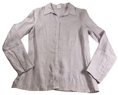 Joop! Womens Linen Blouse Sz 38 US 8 Purple Hidden Snaps Long Sleeve NWOT