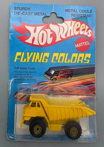 Vintage Hot Wheels Flying Colors CAT DUMP TRUCK 1980 BW Hong Kong Blister Pack