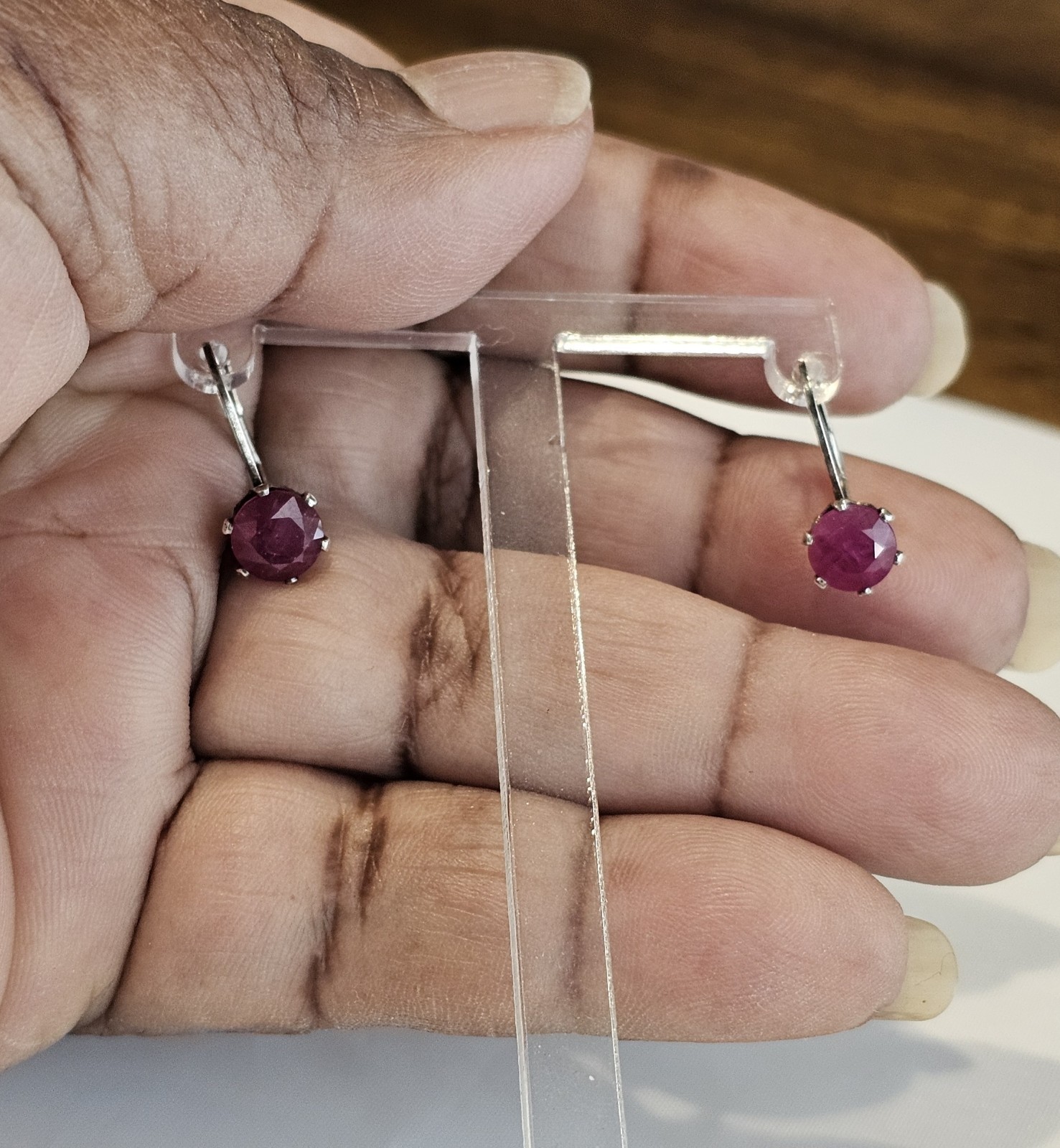 925 Ruby Leverback Earrings (E376) - image 9
