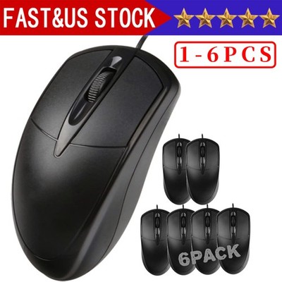 6 x Wired 2.0 Optical Scroll Wheel Mouse for PC Laptop Notebook Desktop 1000 dpi