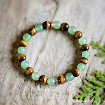 Natural Green Aventurine Tiger Eye Bracelet Energy Healing Wealth Luck Jewelry