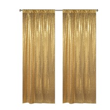 2 PCS Gold Sequin Backdrop Curtain 2x8ft Glitter Photo Background Stage
