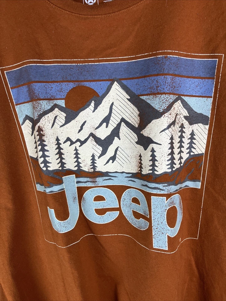 Camiseta Jeep Para Hombres XL Naranja Manga Corta Doble Puntada Algodón Mezcla Poliéster Foto 3 de 4
