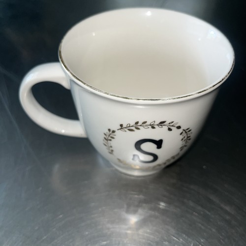 #Sheffield Home~Tazza "S" monogramma ceramica oro bianco |Caffè 14 once - Foto 7 di 10