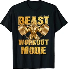 NEW LIMITED Gorilla Beast Workout Mode Gold Lifting Weights Gym T-Shirt S-3XL