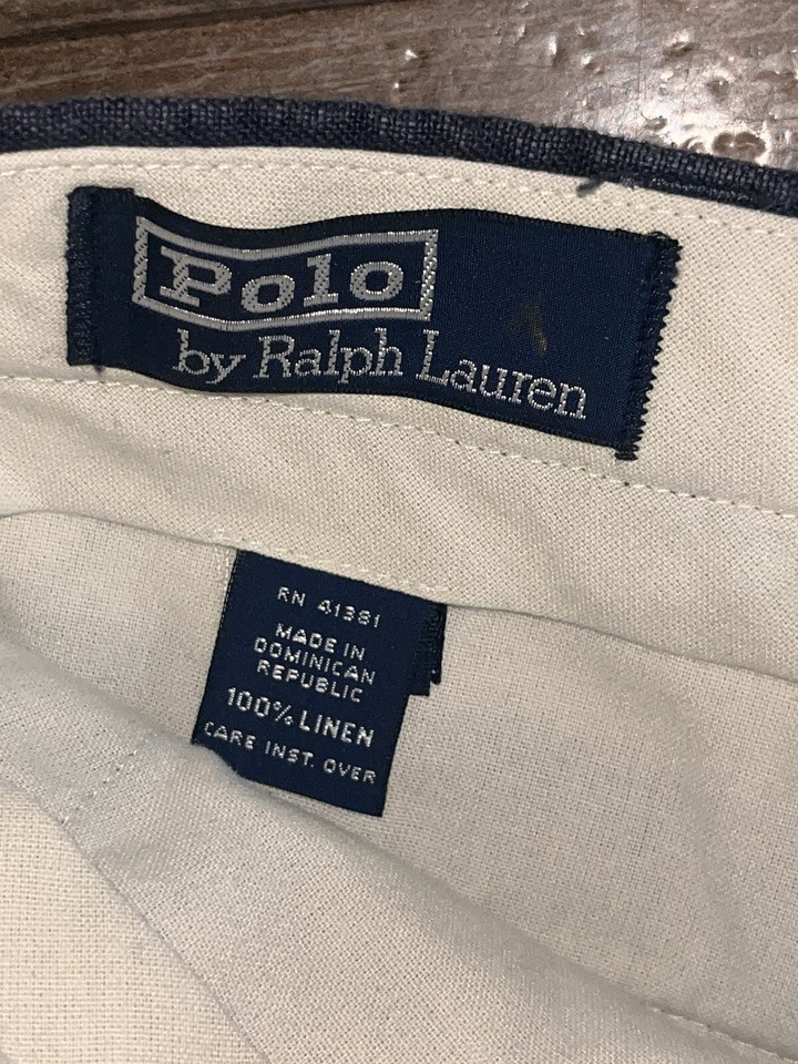 Vintage Polo Ralph Lauren Pants Mens 34x34 Navy Blue Linen Pleated