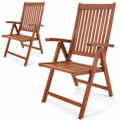 CASARIA Set of 2 Wooden Folding Garden Chairs | High-Back Wood Furniture Outdoor