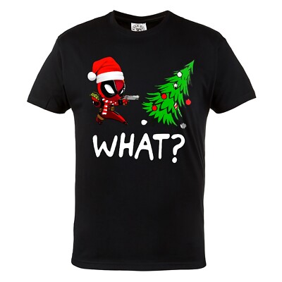 Herren T-Shirt mit Aufdruck für Weihnachten Deadpool vs Weihnachtsbaum Marvel
