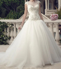 Casablanca Custom 2147 Ivory Wedding Dress 14 Tulle Ballgown Cap Sleeve V Back