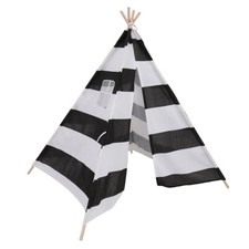 Black White Striped Kids Teepee Portable Canvas Tent Playhouse Indoor Outdoor